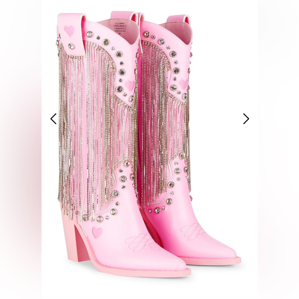 Dolls Kill Pink Rhinestone fringe women’s boots NWOB